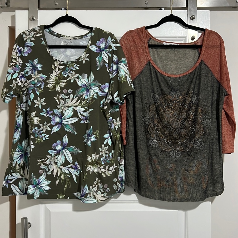 🌺PLUS SIZE Tee Bundle. Short & Baseball Quarter Tees. Floral. Feather. Flowers - Picture 1 of 10